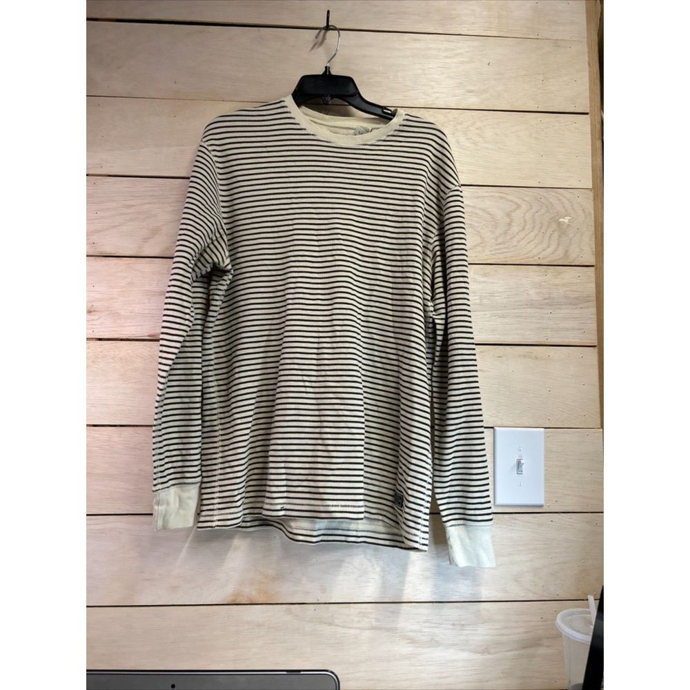 Chaps Men's Striped Tan and Black Waffle shirt Size L